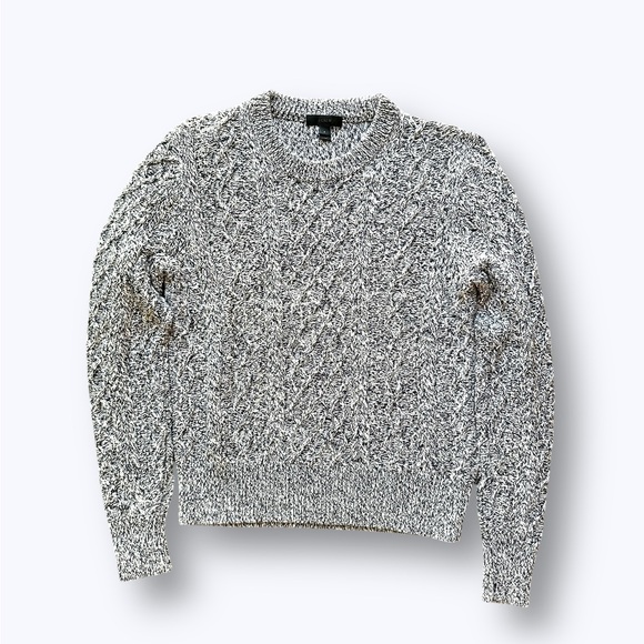 J.Crew Cable Knit Sweater Women’s Small S Navy White 100% Cotton Chunky Pullover - Picture 2 of 6
